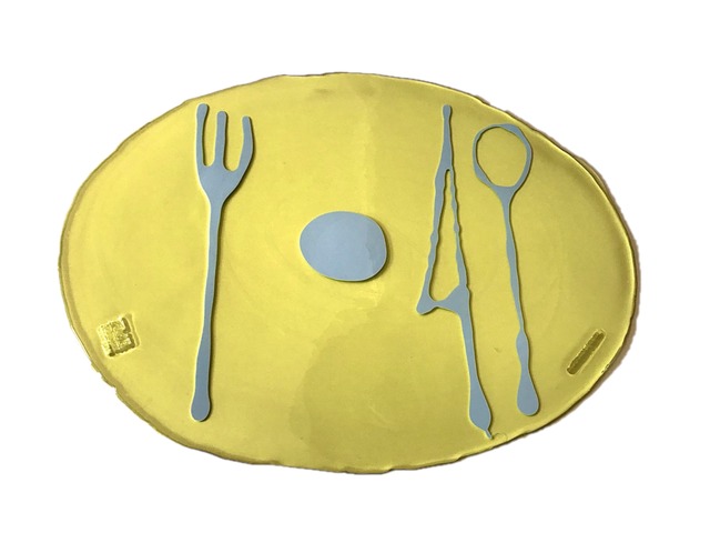 TABLE MATES  Clear Yellow Matt Light Blue  "Fish Design by Gaetano Pesce"  /  CORSI DESIGN