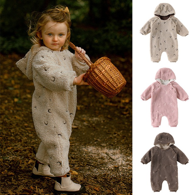 【BABY】ヨーロッパ風月柄ボアオールインワン