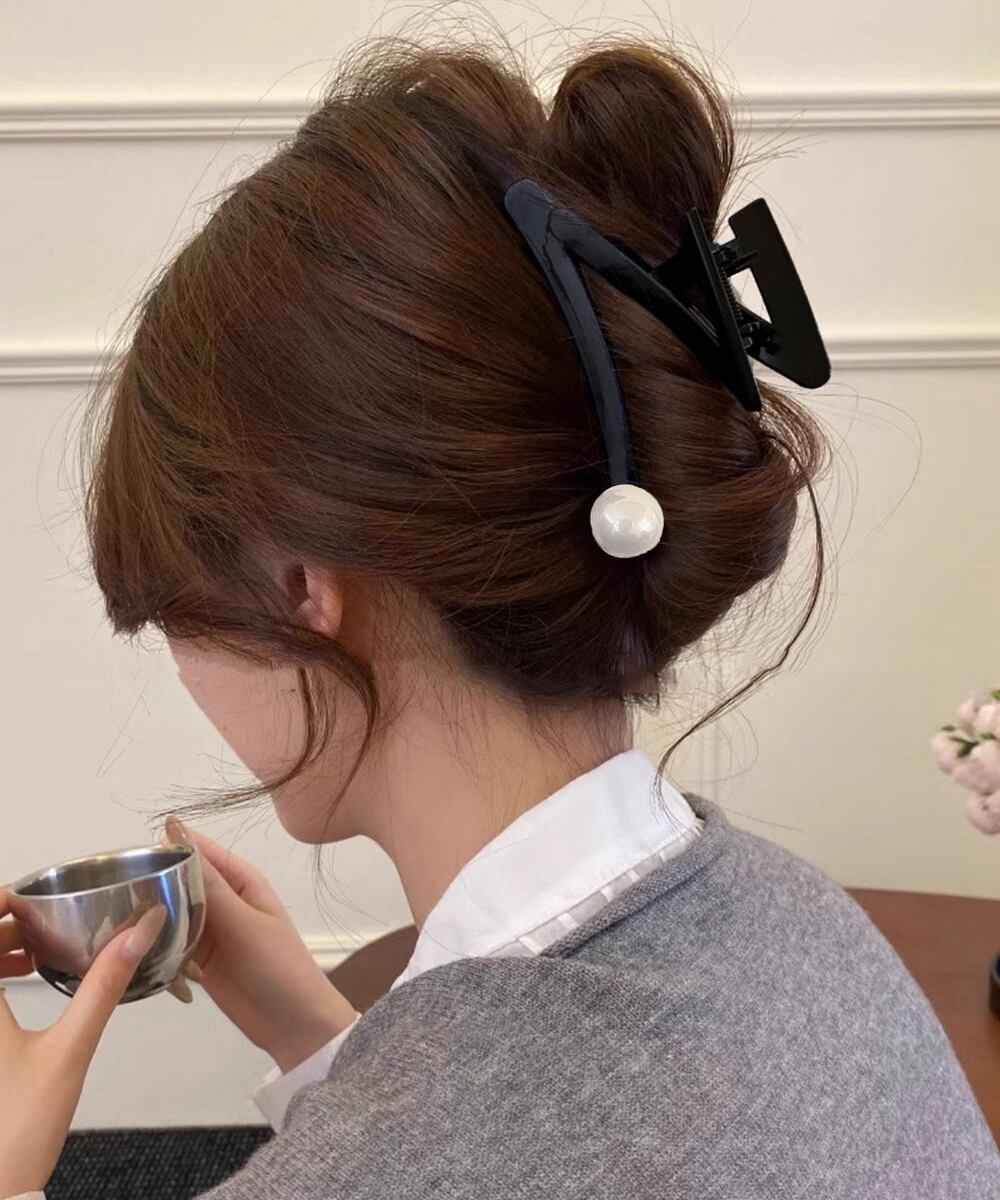 【大人気】パール付き 黒 バンスクリップ 大きめ ヘアアクセ L 大人気】パール付き 黒 バンスクリップ 大きめ ヘアアクセ L 大粒