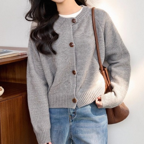 ボタンネックニットカーディガン ・9654