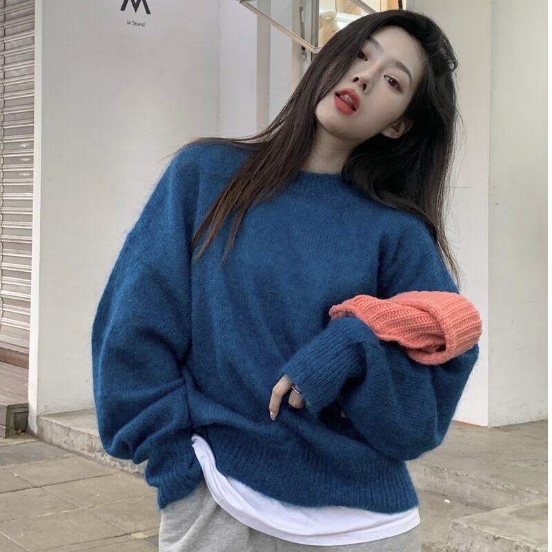 ブルーニットセーター ウィンタースプリングルーズ薄手トップス 春物 冬物 YY-ファッション66880447020