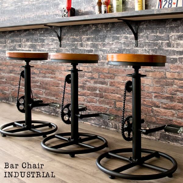 バーチェア INDUSTRIAL 天然木 パイン材 スチール ポリプロピレン 樹脂製キャップ付き 自転車風デザイン 2701