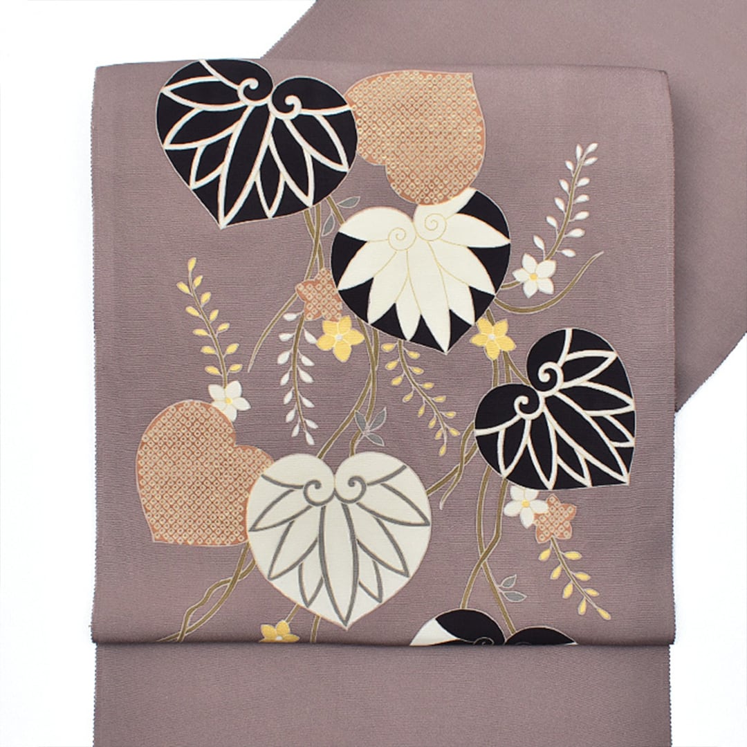 専用帯4166 4227 二点セット ●染織の名門 しょうざん謹製 高級 名古屋帯]塩瀬 新潟 十日町友禅 名門 秀美 謹製 葵文様 九寸帯 おびや