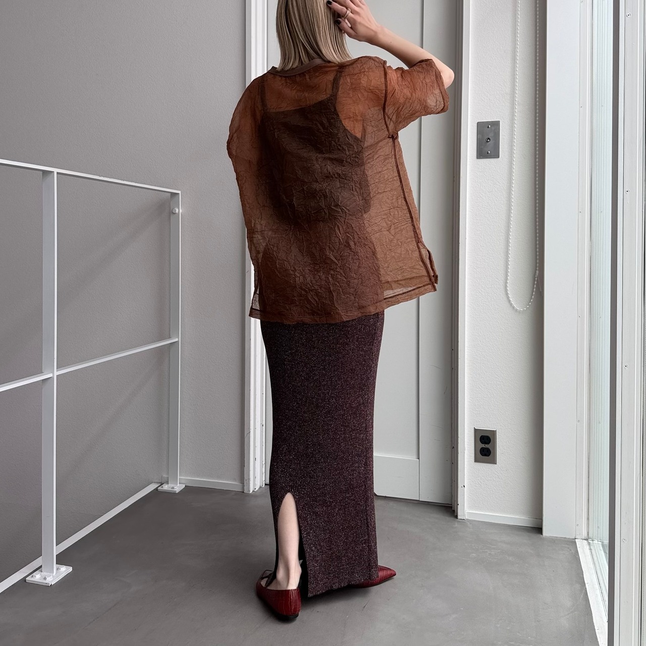 ラメバックスリットタイトSK/ブラウン