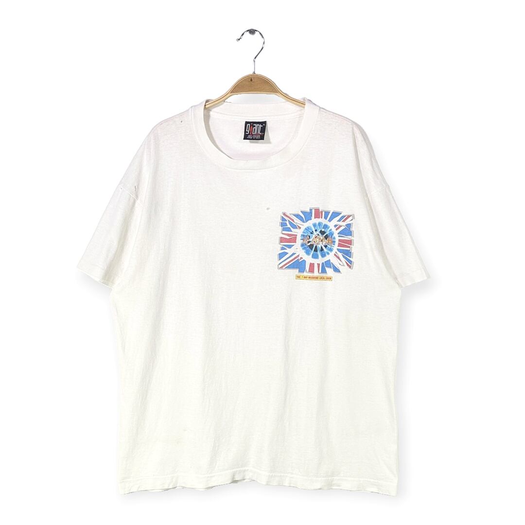 90s デフレパード USA製 ヴィンテージTシャツ アドレナライズ スタッフクルー用 ロックTシャツ ホワイト DEF LEPPARD メンズXL GIANT 古着 @AB0034