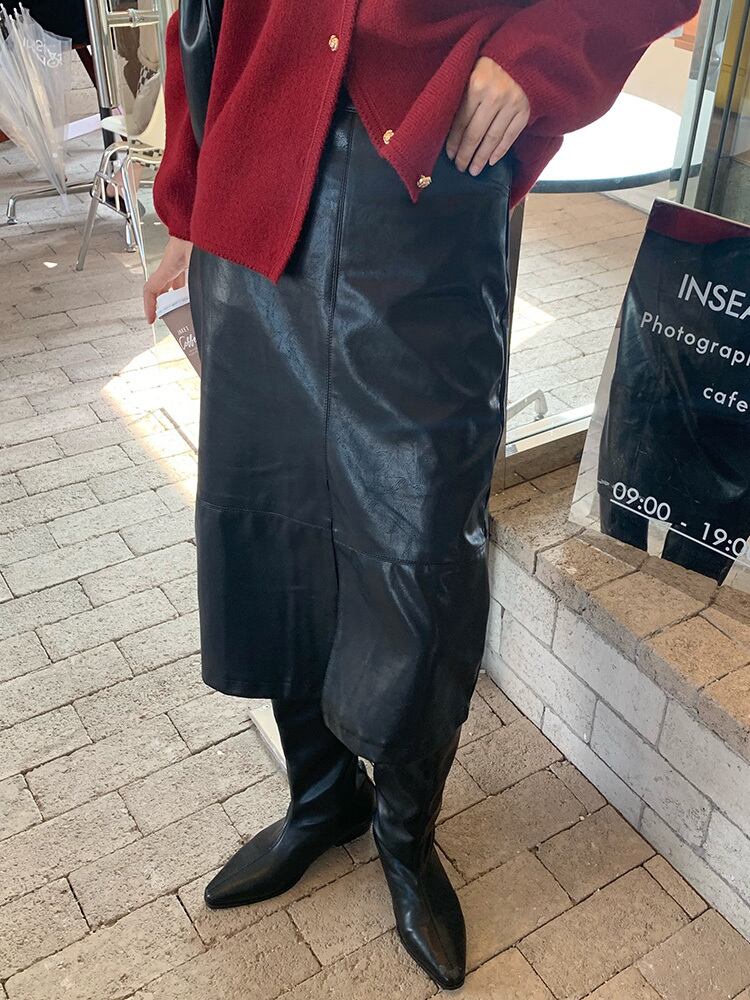 レザースカート オータムハイウェストAライン 秋物 ビッグFスモールZ韓国27681216435
