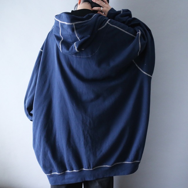 "KING SIZE" XXXXXXXXL super over silhouette stitch work hoodie jacket