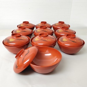 骨董・蓋付汁椀・10客セット・漆器・和食器・No.230405-19・梱包サイズ80