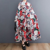 スタンドカラー ティアード ワンピース 00065