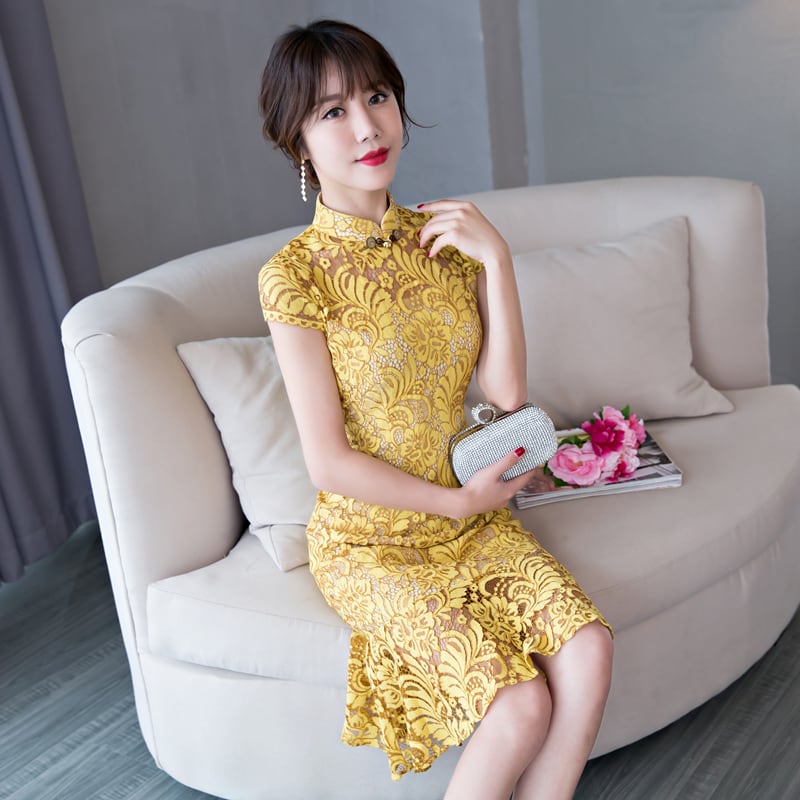 ドレス チャイナドレス 花柄 タイトドレス 膝丈 レディース 新品 韓国 通販