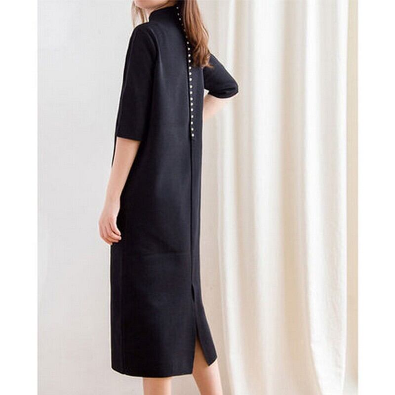 Back pearl long dress