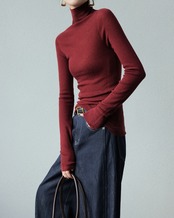 High neck knit long sleeve Top T20116