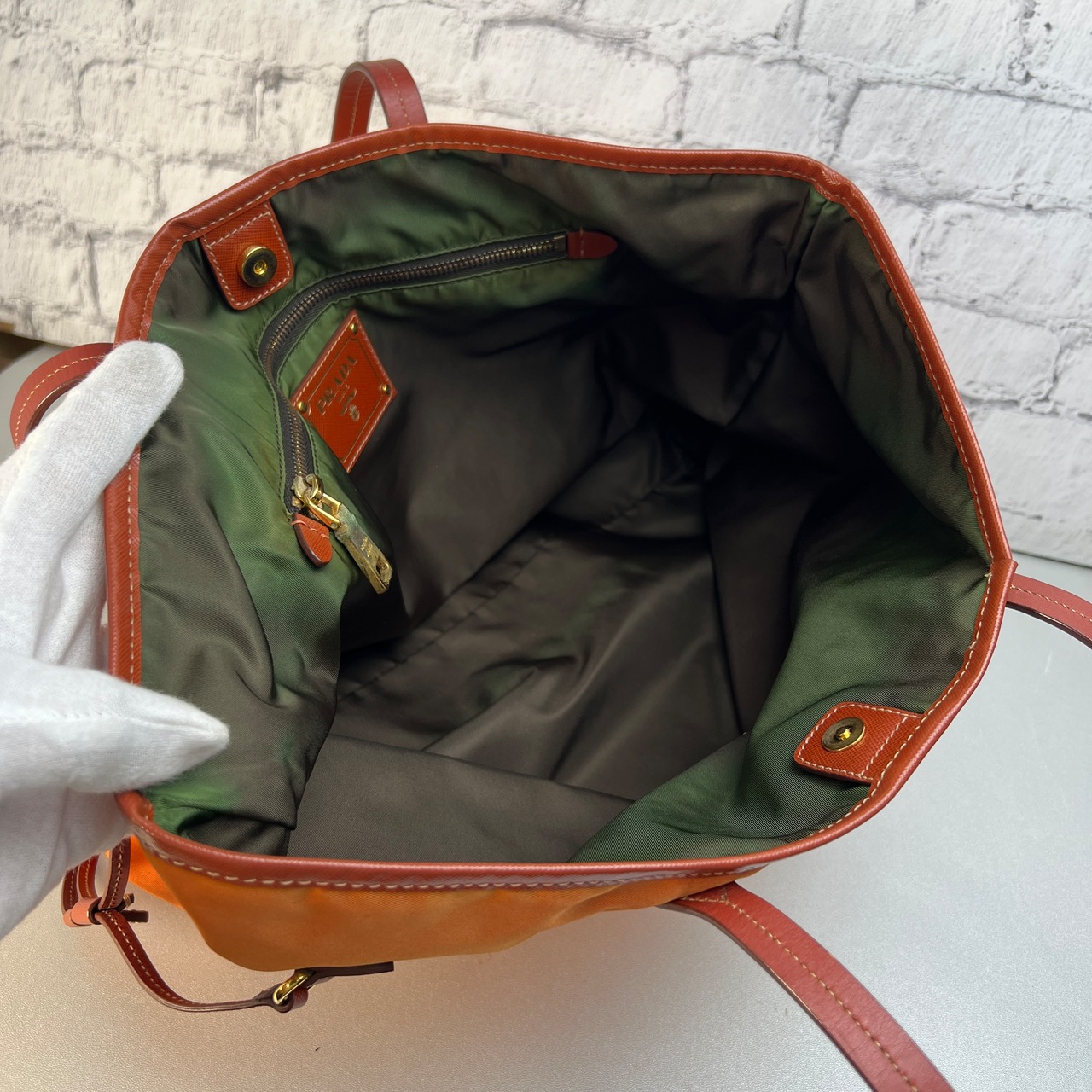 PRADA プラダ  三角ロゴ ナイロン トートバッグ オレンジ A-9883