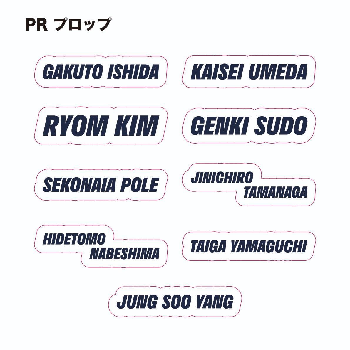 選手ネームステッカー(EN) FW：PRプロップ/HOフッカー/LOロック/FL