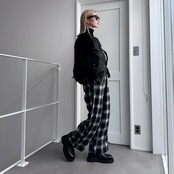 Double pleated ombre check PT/black