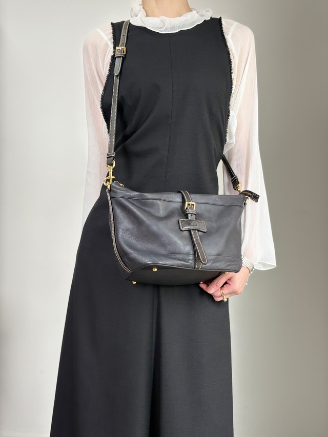 LOEWE ロエベ ショルダーバッグ ブラック フロントバックル 2way レザー vintage ヴィンテージ オールド pszdm6
