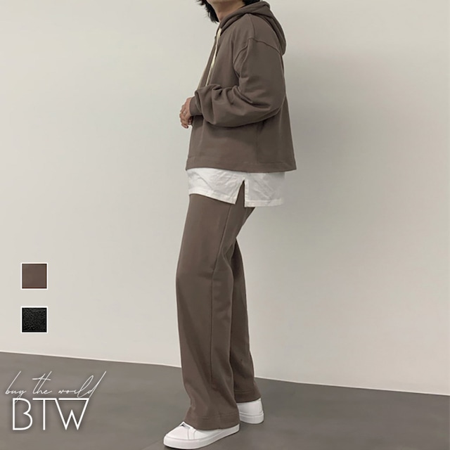 【韓国メンズファッション】レイヤード風パーカー×イージーパンツ セットアップ カジュアル シンプル ユニセックス ルームウェア BW2404
