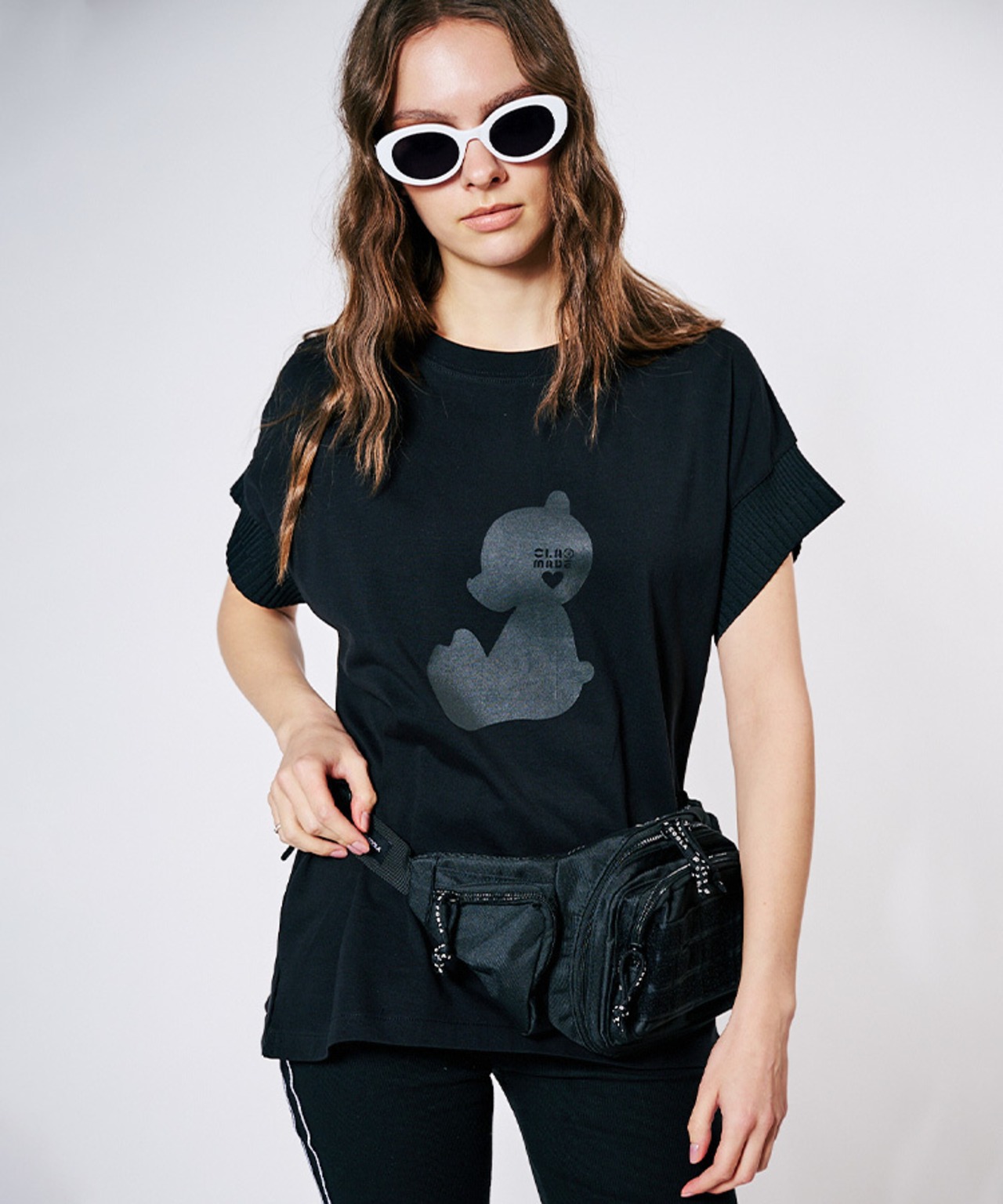 COOLAベアープリントリブスリーブTOPS (BLACK)　CQ-48133