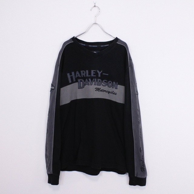 【act2】"Harley-Davidson" Embroidery × Wappen Design Monotone Color Loose Sweat Shirt