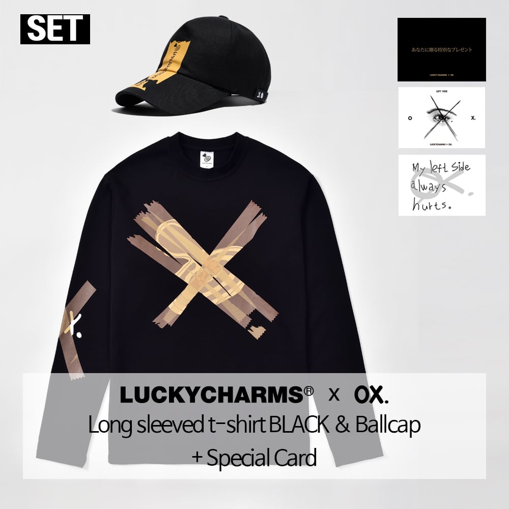 LKCS] (SET) LUCKYCHARMS x OX. Long sleeved t-shirt black ＋ 