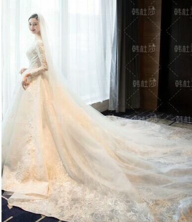 豪華！ ウエディングドレス シャンパン色 花柄のモチーフ 刺繍が