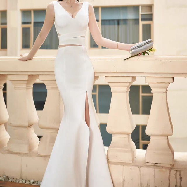 デザインカットアウトロングドレス【2color】◇MD0219