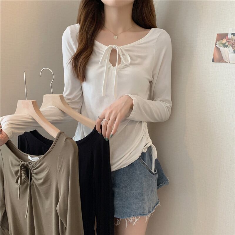 オータムVネックホルターカラーショートシャツ Tシャツ トップス 秋物 ピュア ハンチェンe93607223849