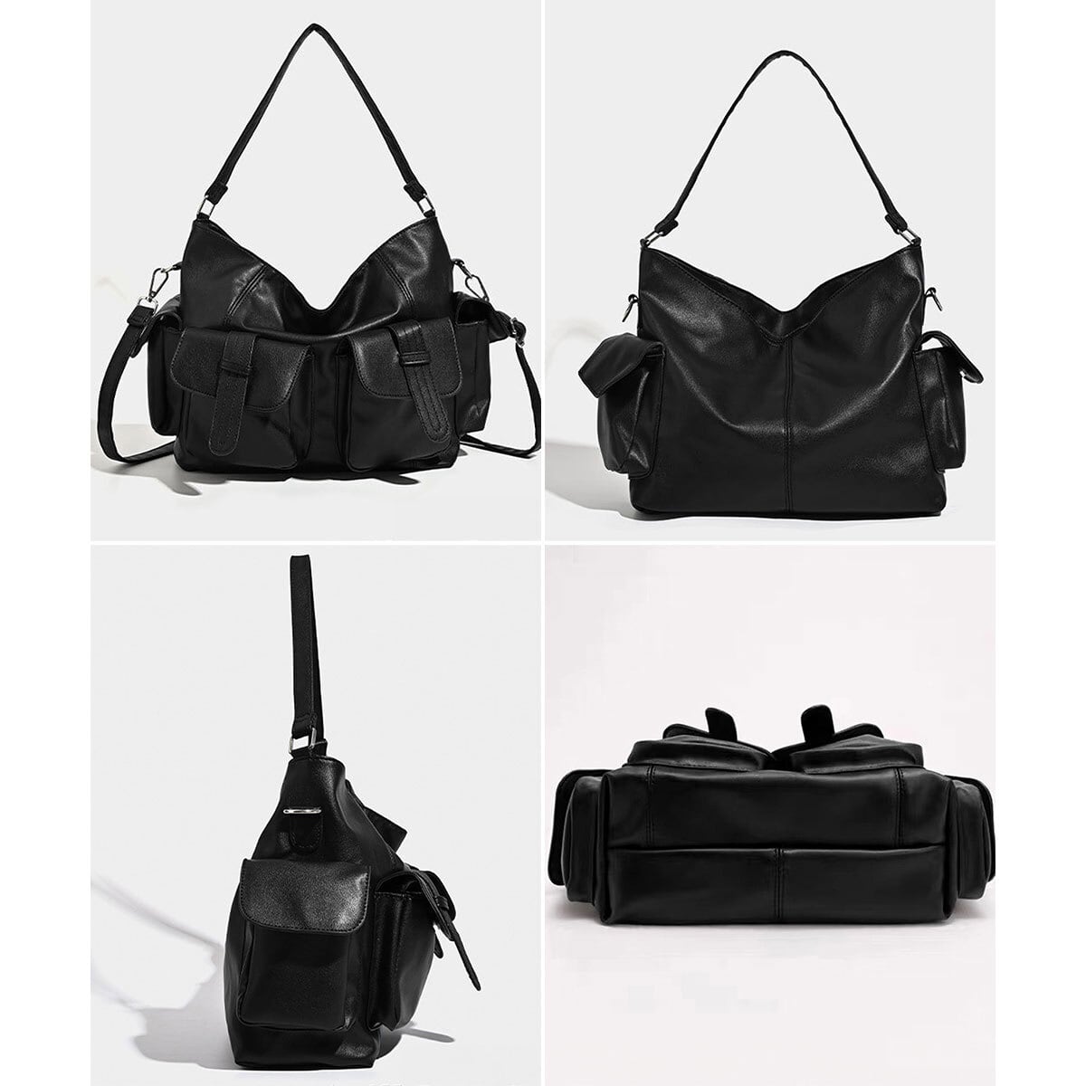 ショルダーバッグ レディース メンズ 多収納 大容量 通勤 通学 韓国 マルチポケット おしゃれ ロック 原宿系 ストリート カジュアル ブラック 黒 大人可愛い 大人女子