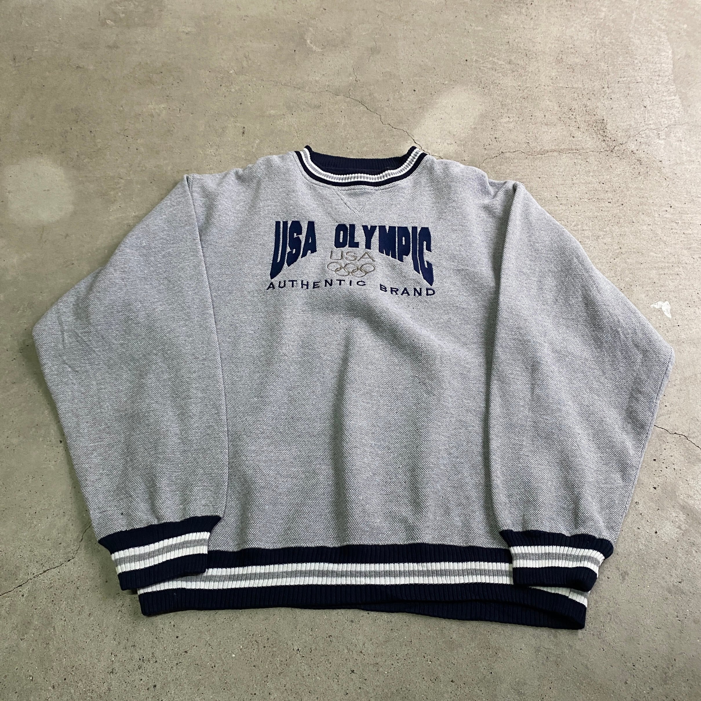 Usa Olympic オリンピック 刺繍 スウェットシャツ メンズl相当 古着 グレー ネイビー トレーナー スウェット Cave 古着屋 公式 古着通販サイト