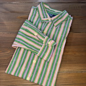 1990's～  POLO by Ralph Lauren LONG SLEEVE COTTON SHIRT WITH CHIN STRAP 【サイズ表記 M】 / 90年代 ポロ ラルフローレン 長袖 チンストラップ付き コットンシャツ
