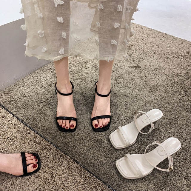 サンダルサマースタンダードバックルヒール レトロ ハイヒール 靴 シューズ 夏物 フェイクシューズ94170718580