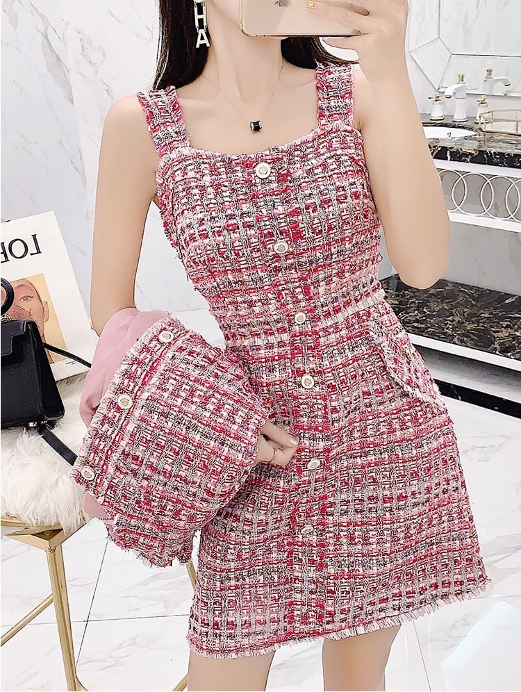 ピンクツイードワンピース Rose Aura