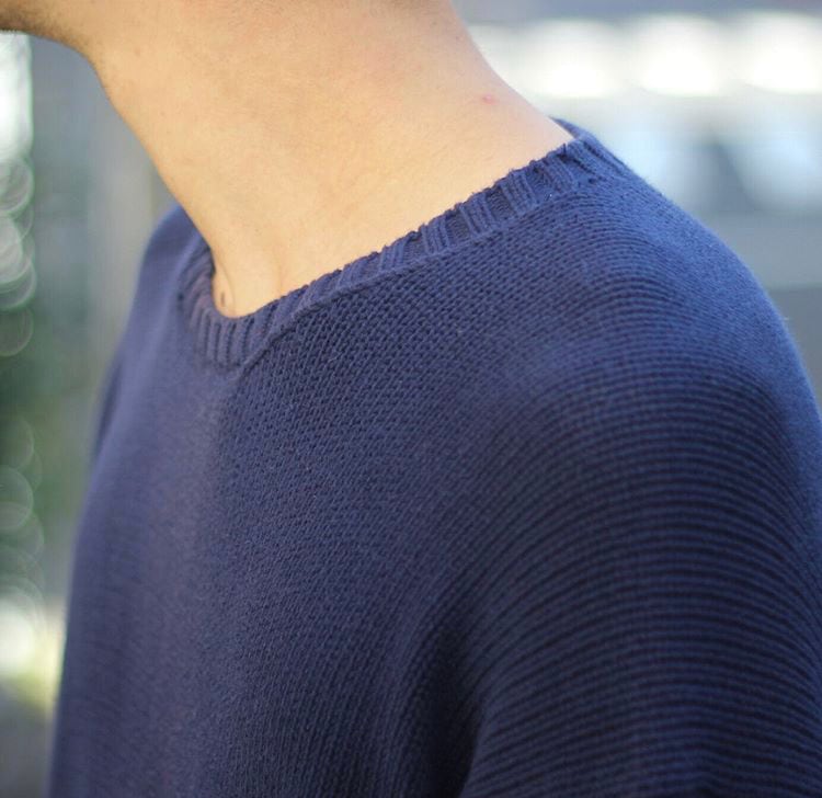 【良品】ロロピアーナ 極上コットン100% ニットセーター ネイビー Lサイズ ロロピアーナ イタリア製 カシミヤ100% Vネックセーター 長袖 ニット46