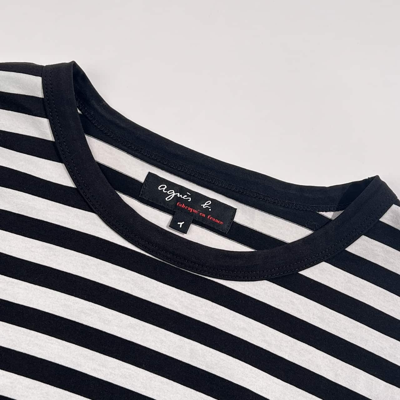 フランス製 agnes b. アニエスベー ボーダー 長袖 Tシャツ カットソー イ/ブラック×ライトグレー系 レディース