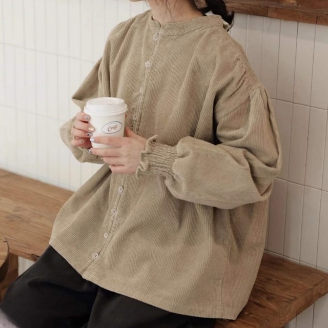 バンドカラーヨークギャザーブラウス　T0064