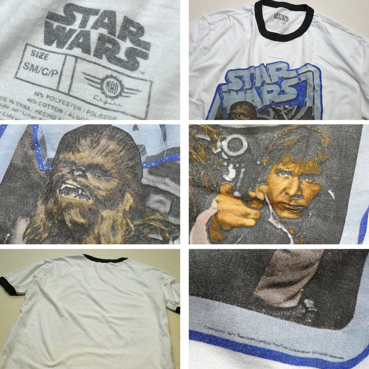 1点物◇スターウォーズSTAR WARS白リンガーTシャツUSA古着SMメンズ 