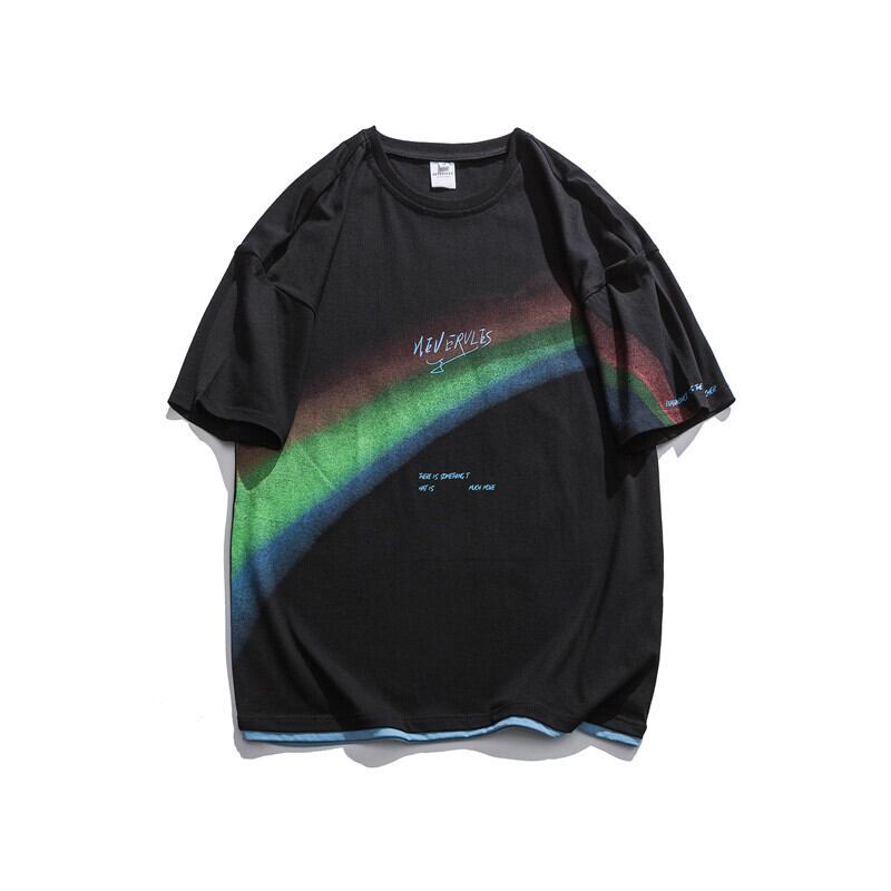 Yidaoヴィンテージ2020夏の新しいパーソナリティレインボープリントカジュアル薄い半袖ルーズTシャツメンズとレディースins-アリババ サマー 夏物 ビンテージ hip6-161111738702185