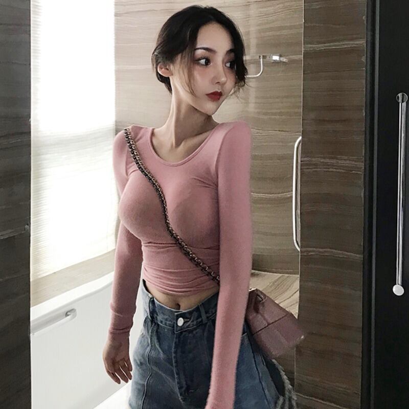 スプリングスタンダードスタイル薄手ニットTシャツ レディース ロング レトロ 春物 YY-ファッション21490064747