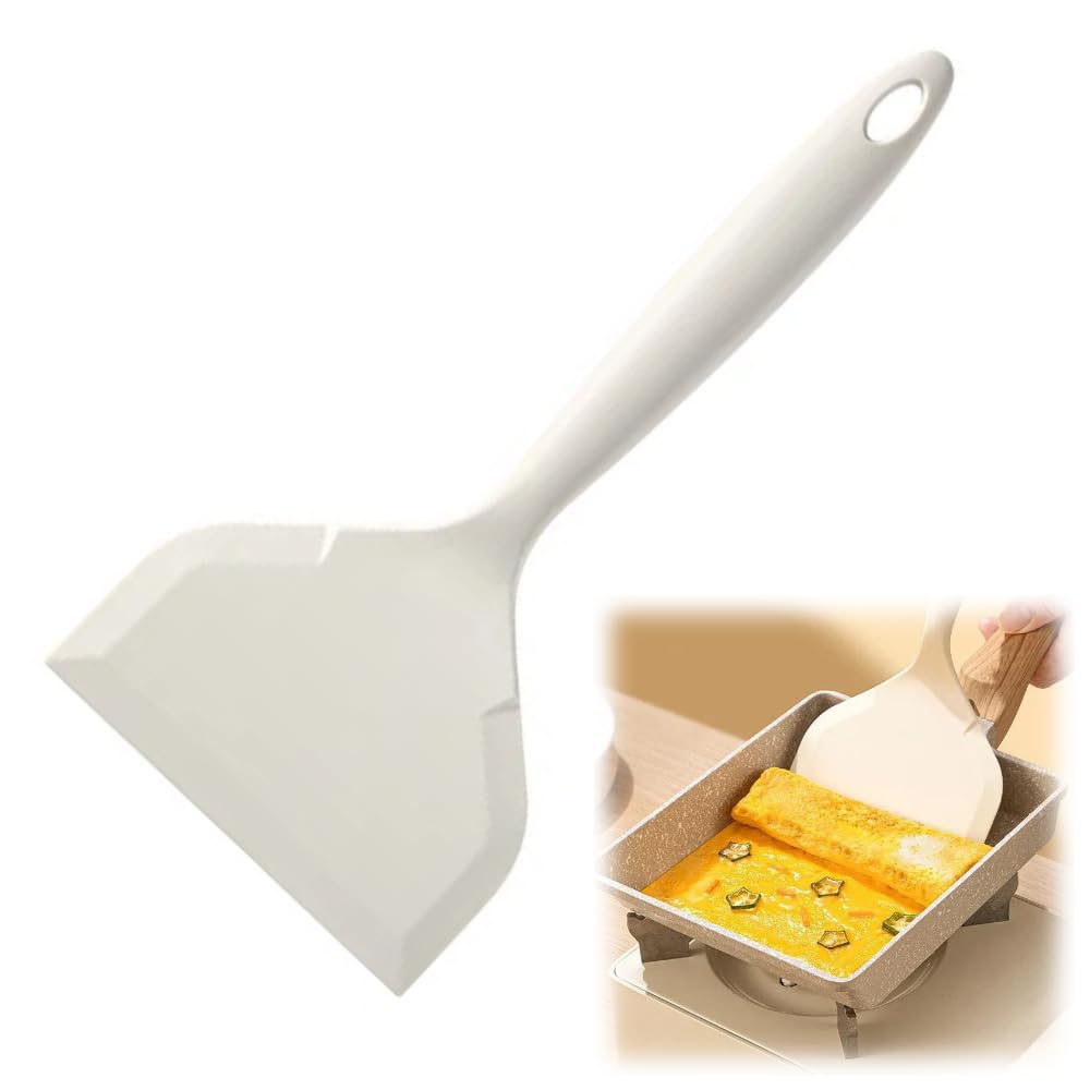 【在庫処分】Jravez シリコン ヘラ 耐熱 フライ返し スパチュラ 調理器具 チヂミ 玉子焼き 菜炒め用 キッチンツール パンケーキヘラ 卵焼きヘラ クッキングツール 料理用 キッチン用品 (ホワイト)