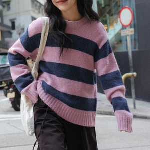 border crew-neck knit　J00389