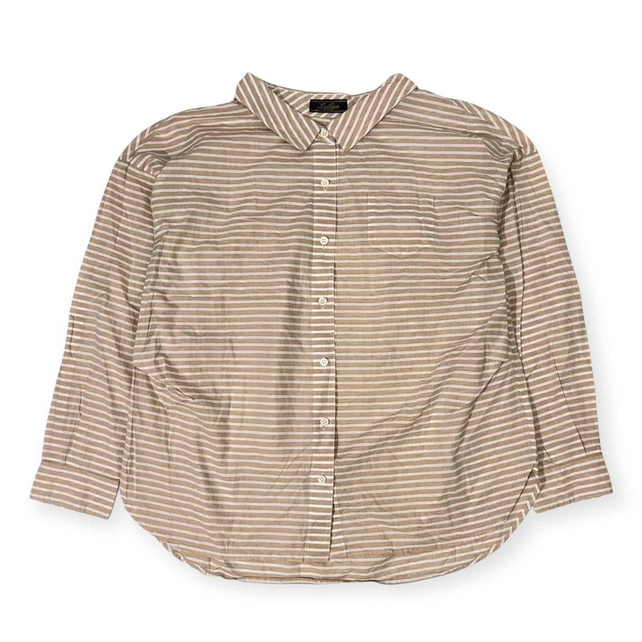 リネン混 Leilian レリアン ボーダー 長袖シャツ ブラウス 11/ベージュ レディース