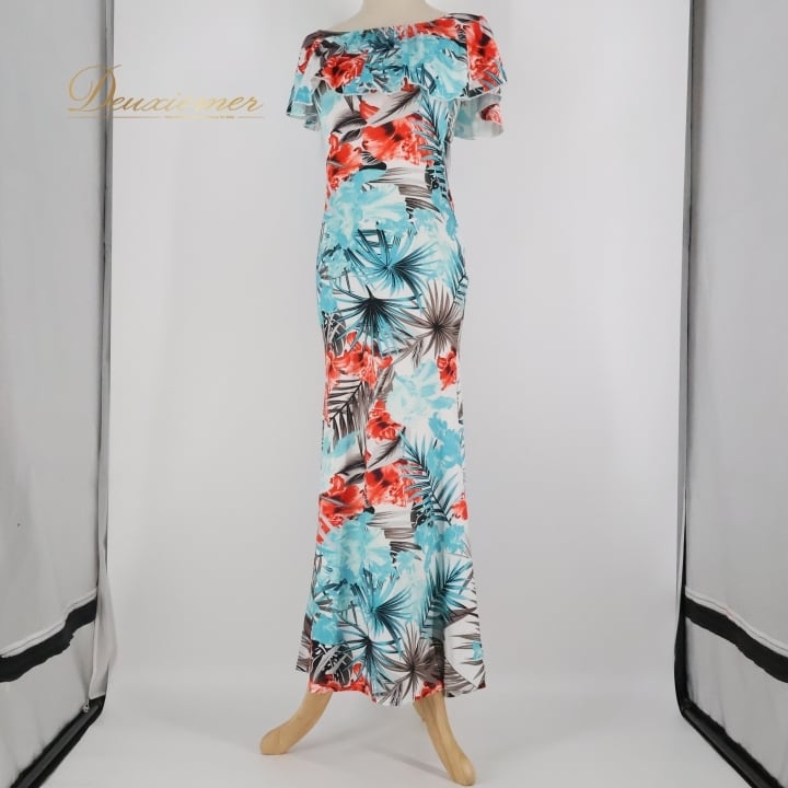 ハワイ製　T&L MUUMUU FACTORY フラドレス ワンピース　花柄 フラダンス 衣装 ワンピース ドレス フラ ダンス T&L MUUMUU FACTORY