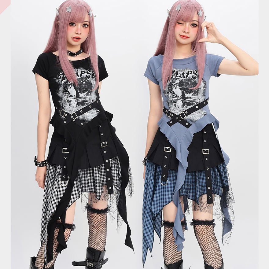 地雷系 Tシャツ ストラップ ライブ衣装 参戦服 サブカル系 ストリートファッション Y2Kファッション