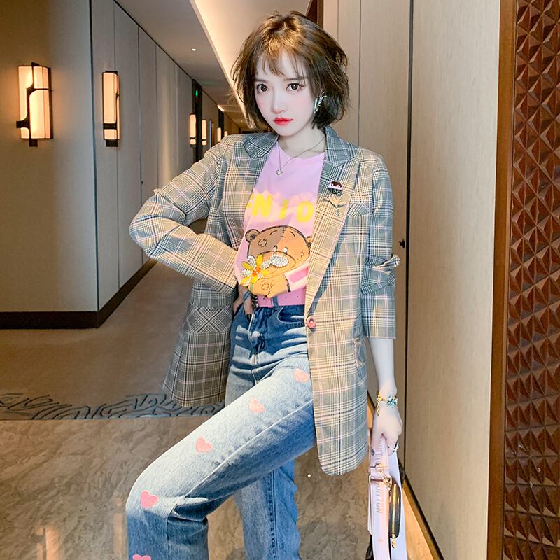 スタンダードカラー格子柄ジャケット スプリング レトロ 春物 MIUCO77848985532