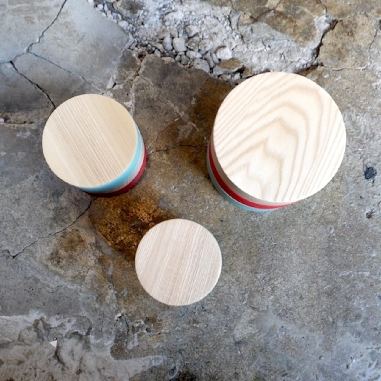 畑漆器 BORDER ターコイズ x ナチュラル x レッド A001