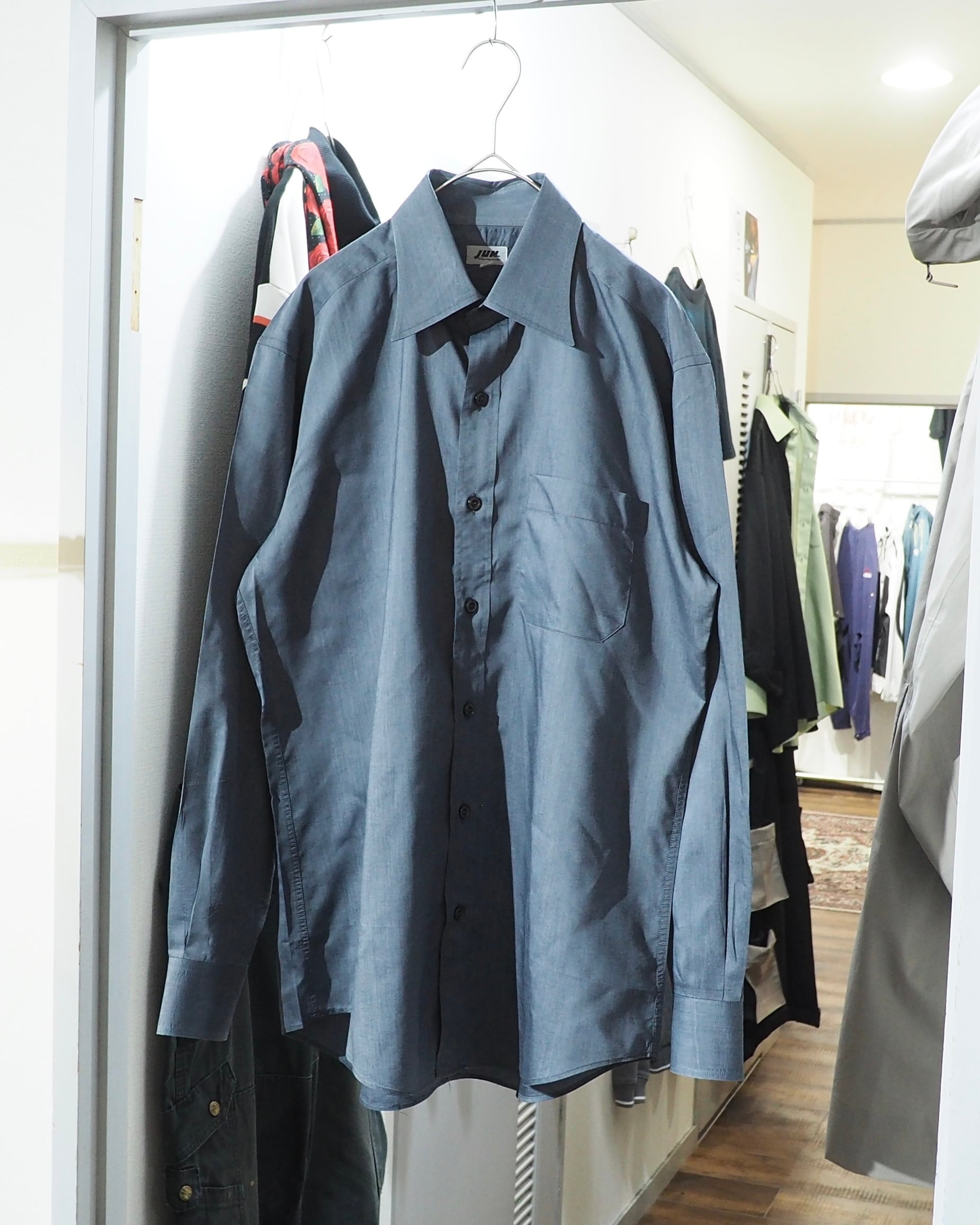 1980s " JUN MEN " Beautiful Glossy Dark gray Color vintage loose Dress shirt