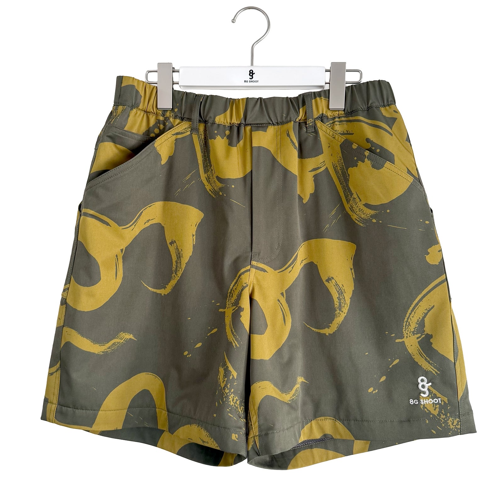 CALLIGRAPHY PATTERN SHORT PANTS -KHAKI-