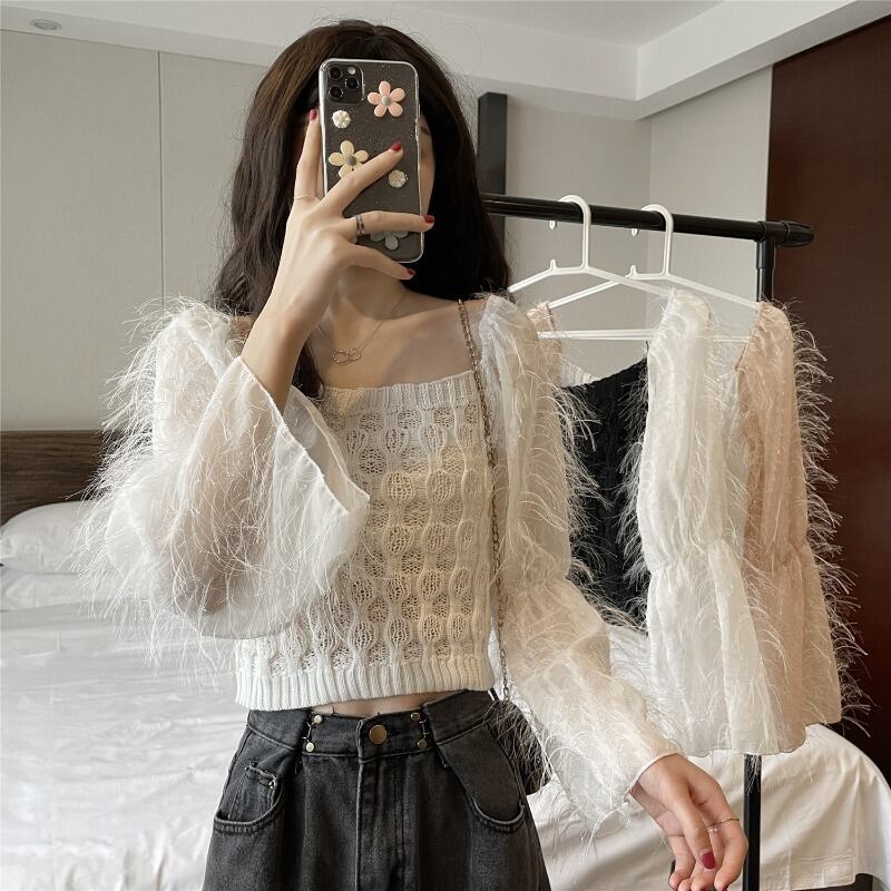 スリーブシャツ セーター ショートトップス ロング ステッチ YY-ファッション86038806602