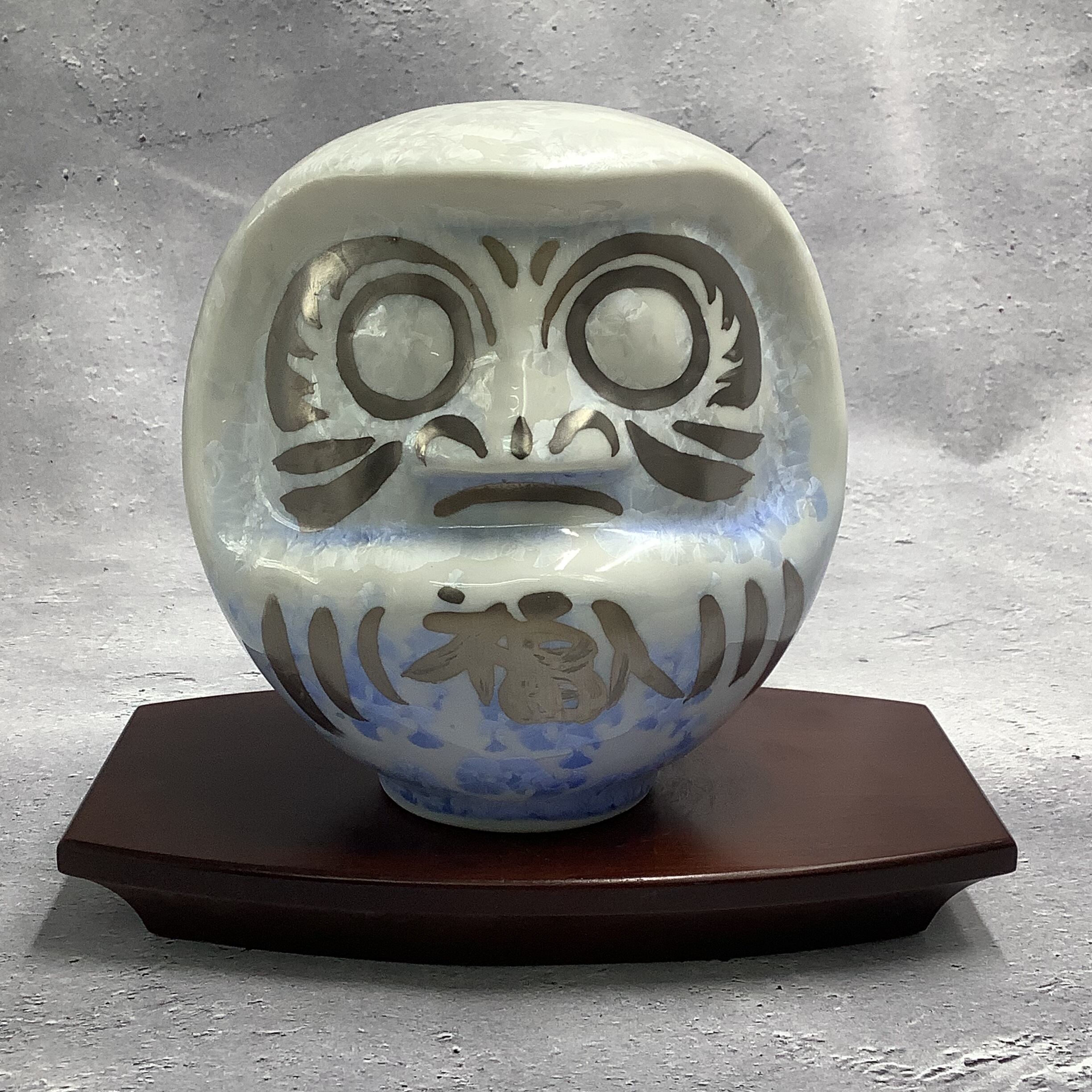 新作】達磨 ダルマ （大） 花結晶（白青）×銀彩 置物オブジェ | 京焼