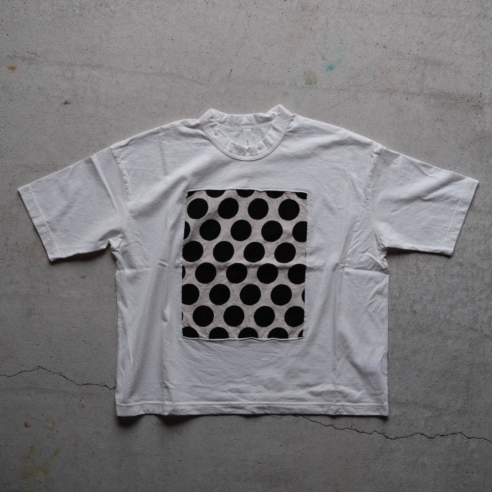【prit】 17/1空紡天竺×10/1ムラ糸プリント 5分袖フレームTシャツ シロ×ドット